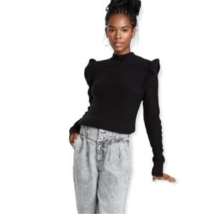 Wild Fable Black Mock Turtleneck Sweater with Ruffle Sleeve XS